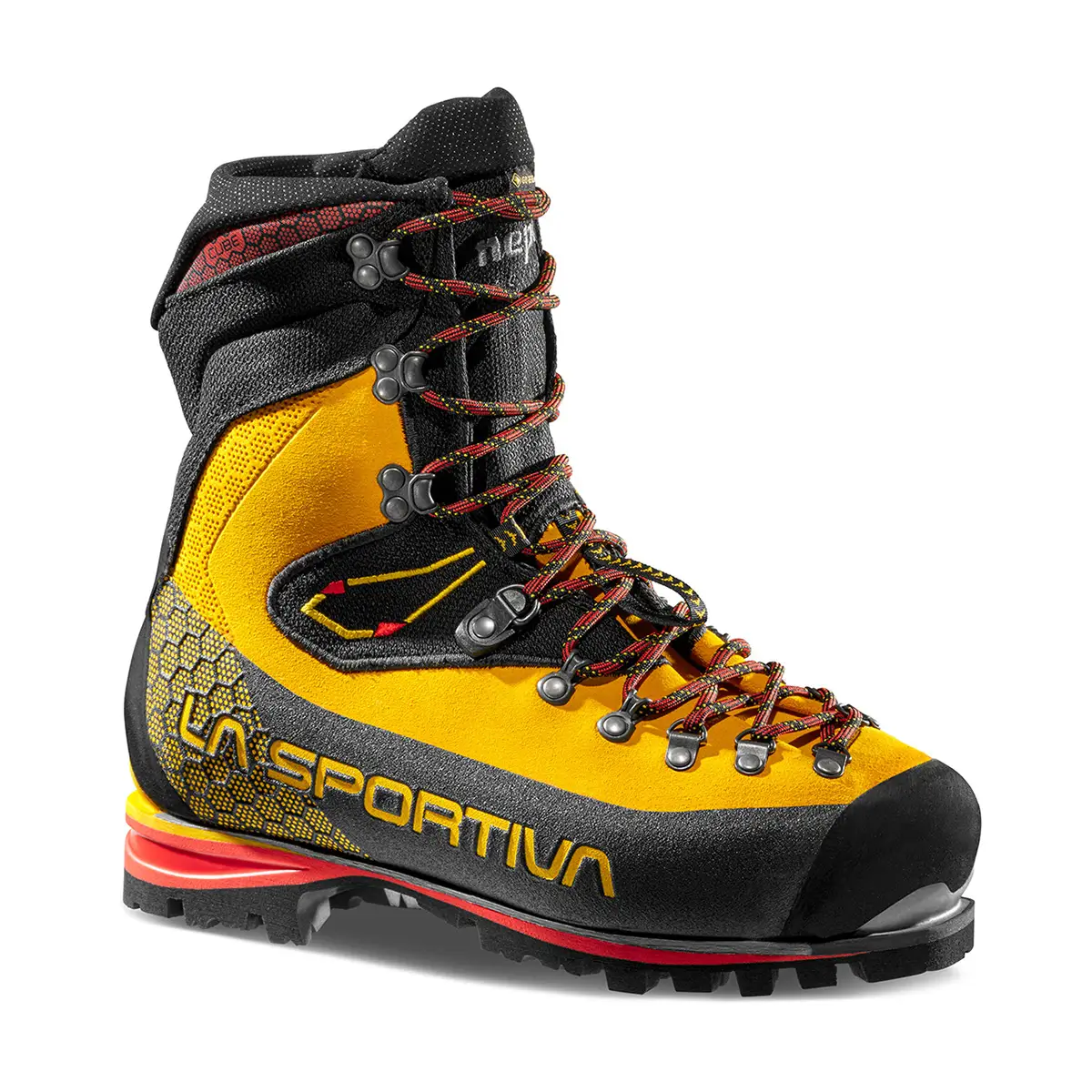 La Sportiva Nepal Cube GTX Herren Bergschuhe in gelb, schwarz, rot seitliche Ansicht