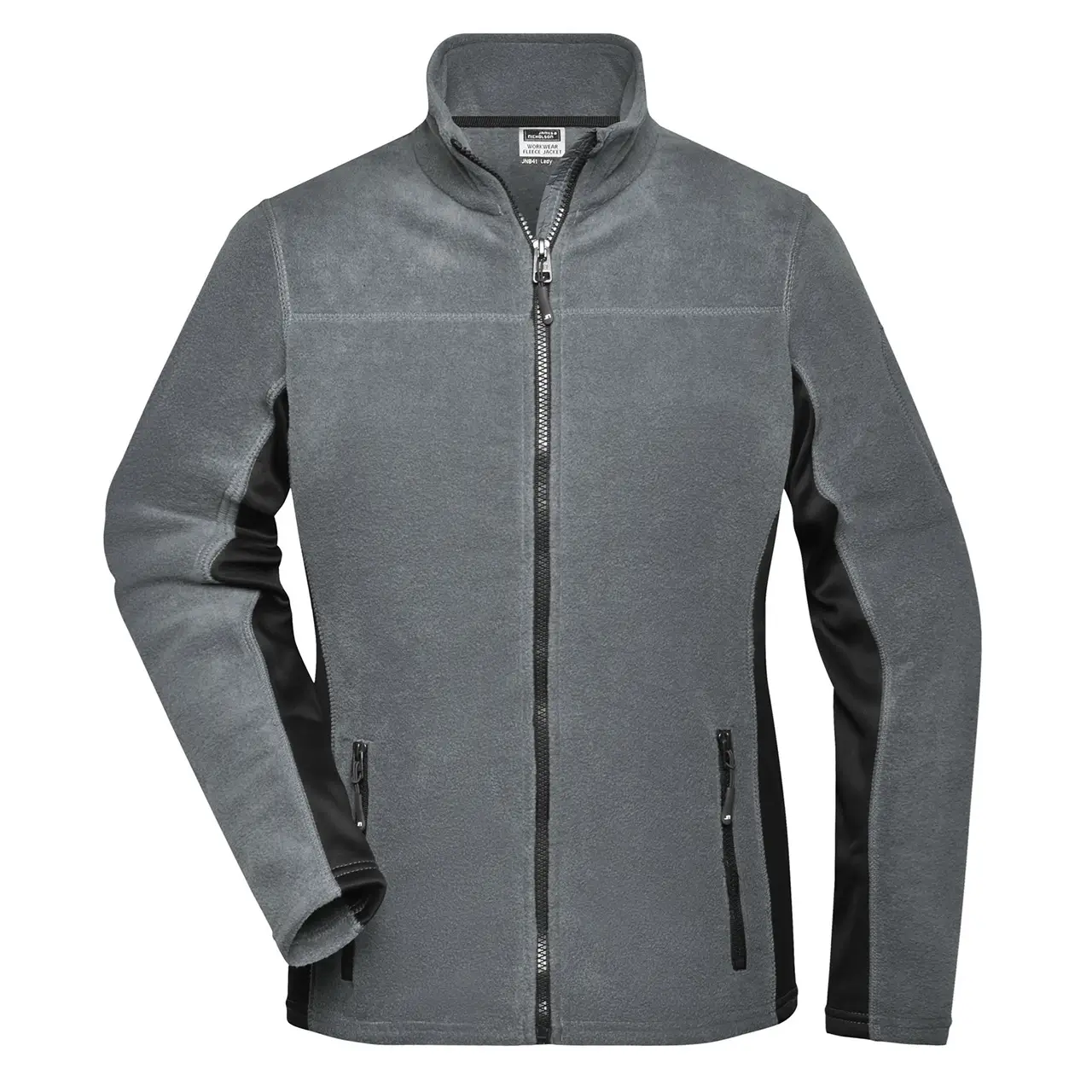 Frontansicht einer Daiber JN841 Damen-Arbeits-Fleecejacke,leicht tailliert, in carbon-schwarz