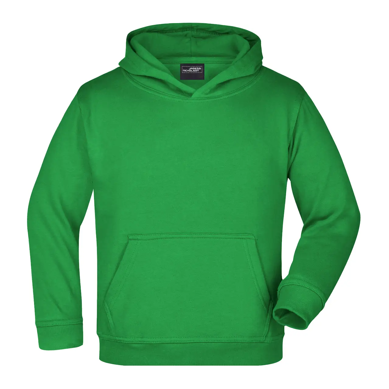 Kinder Kapuzenpullover Vorderansicht – kuscheliger Kapuzensweat, Farbe grün, Für Schule und Freizeit, Daiber jn047k