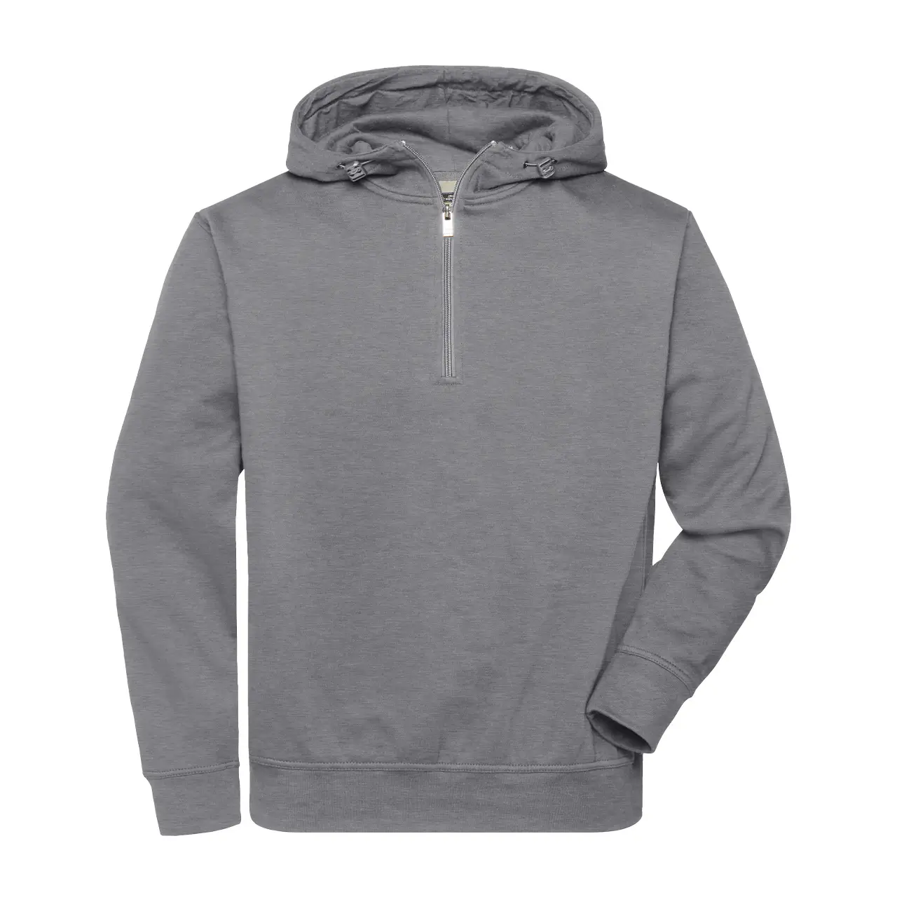 Workwear Kapuzen-Sweatshirt für Damen und Herren, Daiber JN939 Farbe hellgrau-Melange, mit kurzem Reißverschluss, Produktbild Vorderansicht vor neutralem Hintergrund