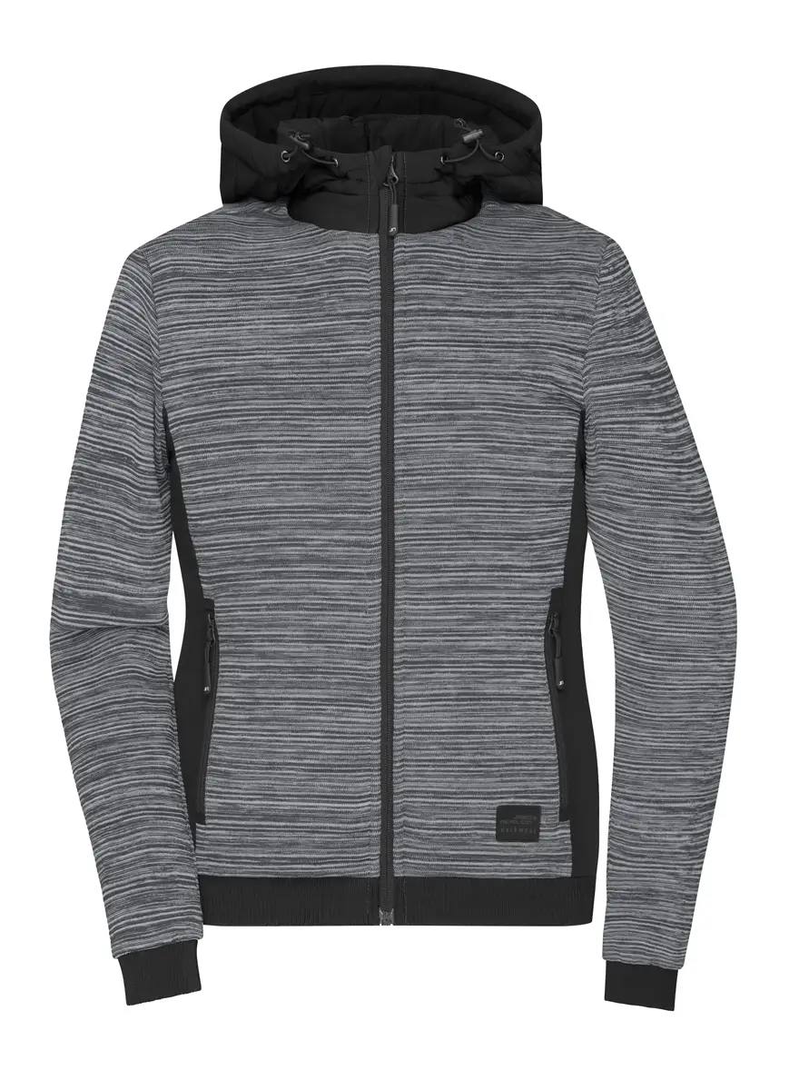 Strickfleecejacke mit Kapuze Damen carbon melange-schwarz ansicht vorne