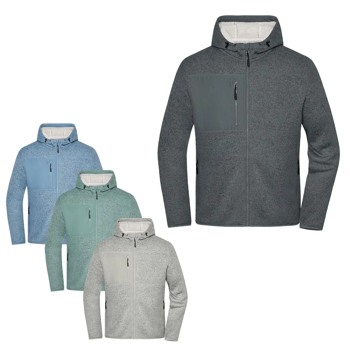 Daiber Workwear Strick-Fleecejacke JN1874 in vier Farbvarianten cement-melange, foggy-green, metal-grey und steel-blue