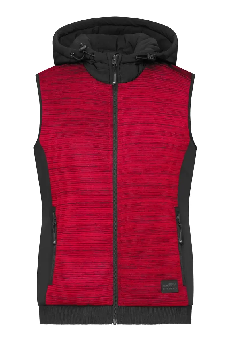 Fleeceweste mit Kapuze für Damen rot-schwarz vorne