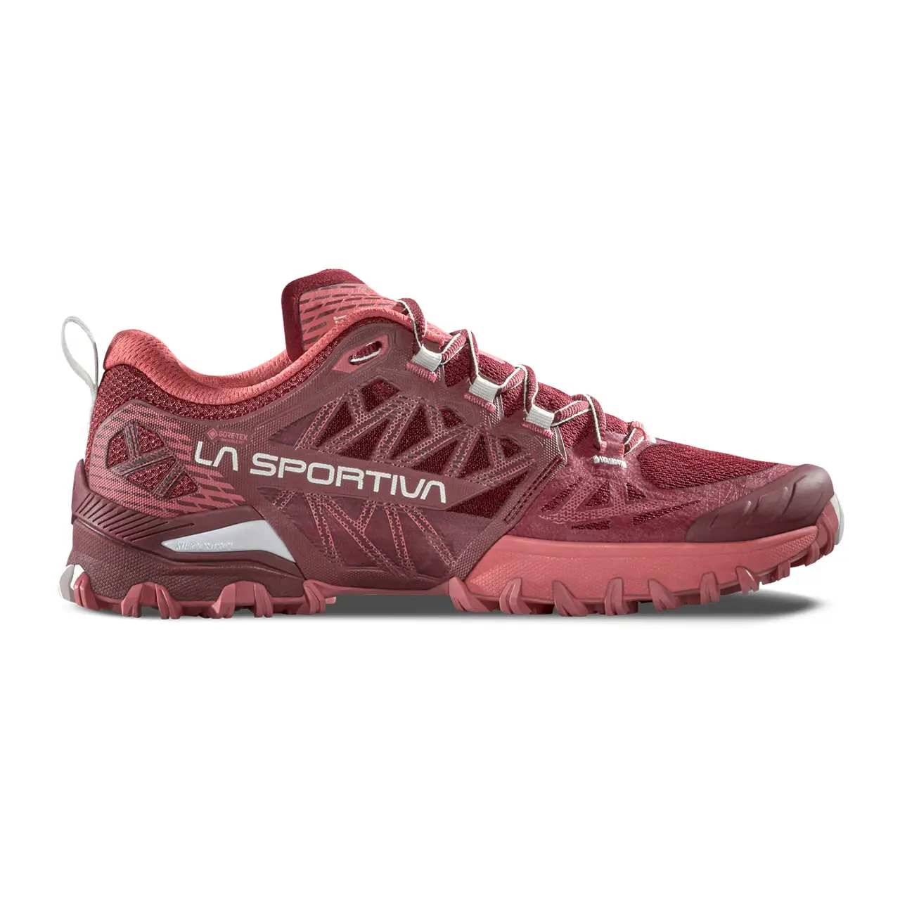 Trailrunning Schuh La Sportiva, Bushido III Damen GTX, Farbe redwood-rosebay, Ansicht ausenseite, für Trails und Offroad Gelände