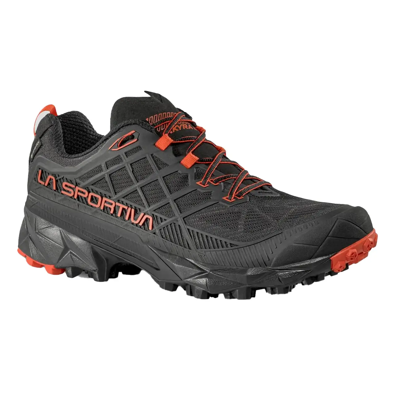 La Sportiva Akyra II GTX Herren Wanderschuh in Black Cherry Tomato, seitliche Ansicht