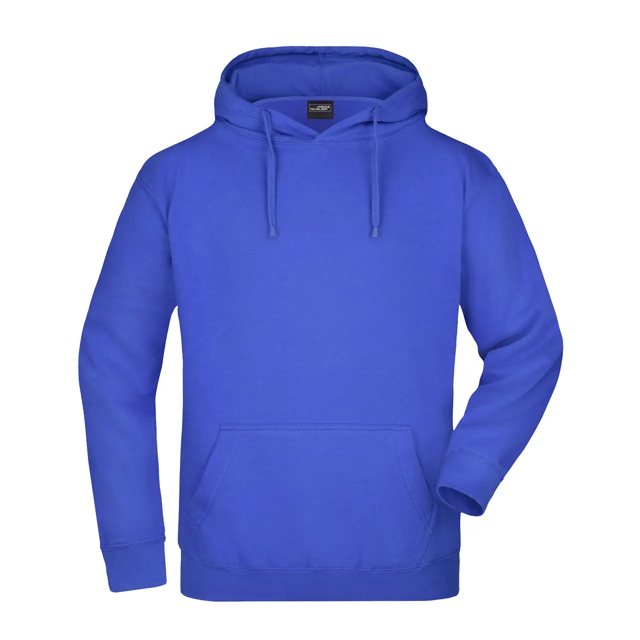 Herren Kapuzensweatshirt Daiber jn047 royal, vordere Ansicht, klassisches Design mit Kängurutasche und elastischen Bündchen
