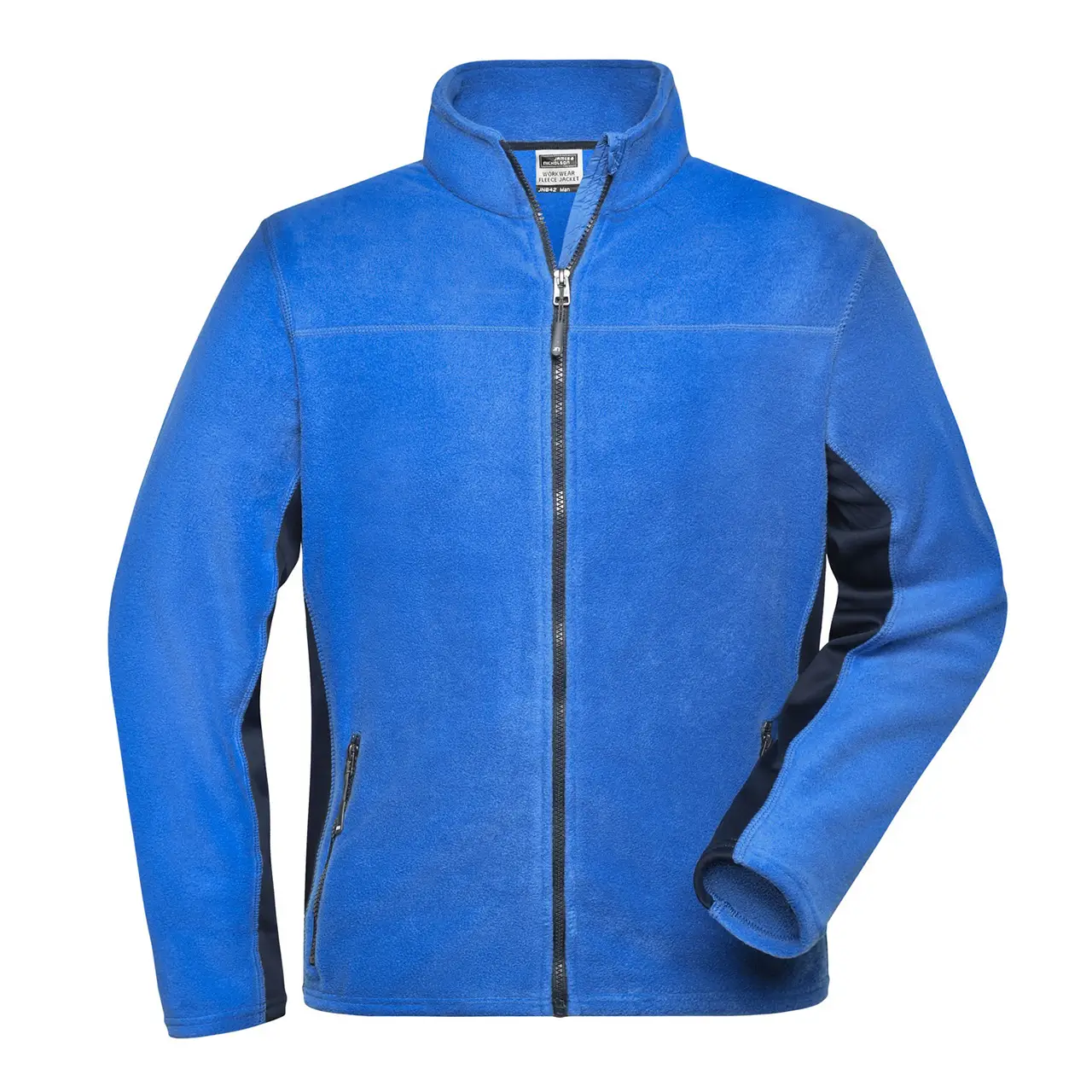 Frontansicht der Arbeits-Fleecejacke Daiber JN842 für Herren in der Farbe royalblau-navy, mit stehkragen, bequem, Anti-Pilling Microfleece