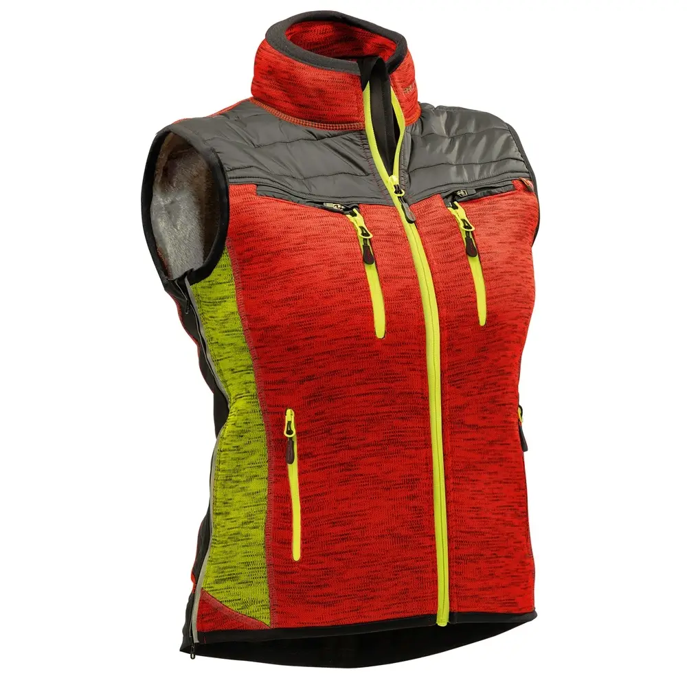 damen winterweste rot-neongelb