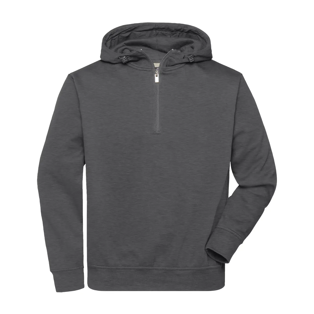 Kapuzen-Sweatshirt für Damen und Herren, Daiber JN939 Farbe dunkelgrau-Melange, mit kurzem Reißverschluss, Produktbild Vorderansicht vor neutralem Hintergrund