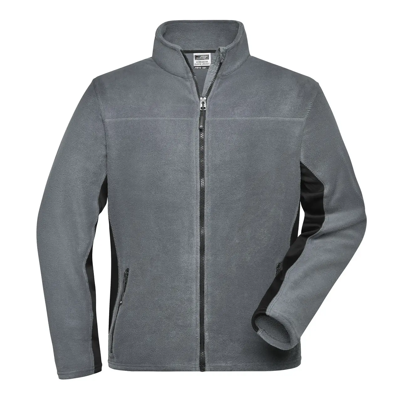 Frontansicht der Arbeits-Fleecejacke Daiber JN842 für Herren in der Farbe carbon-schwarz, mit stehkragen, bequem, Anti-Pilling Microfleece