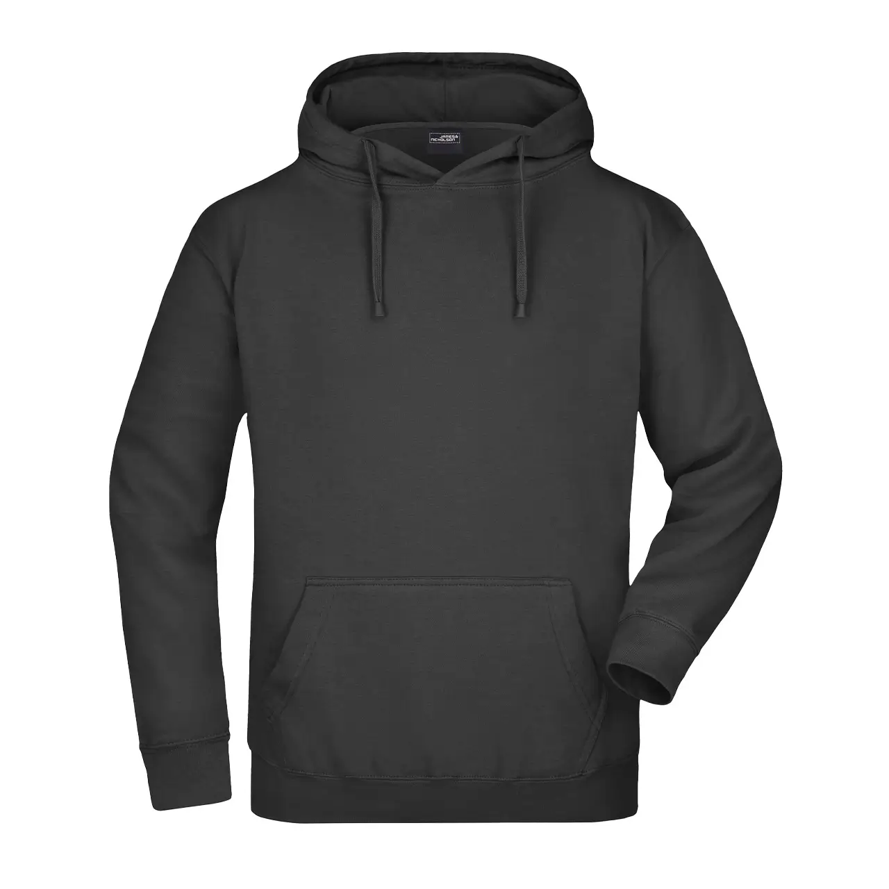 Herren Kapuzensweatshirt Daiber jn047 schwarz, vordere Ansicht, klassisches Design mit Kängurutasche und elastischen Bündchen