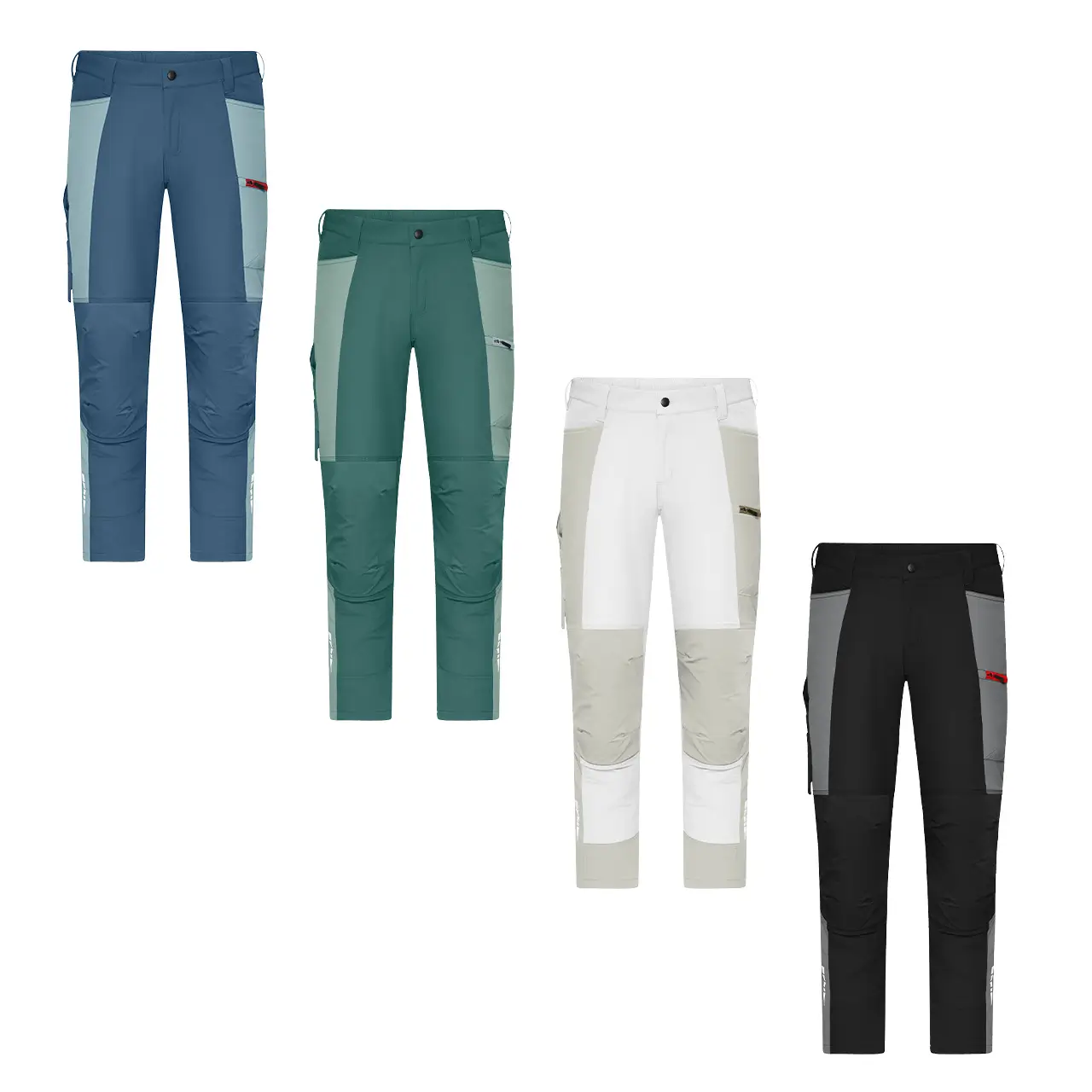 Daiber JN1884 Allwetter Stretch Arbeitshose in vier Farbvarianten white/cement, black/metal-grey, deep-blue/steel-blue und industrial-green/foggy-green