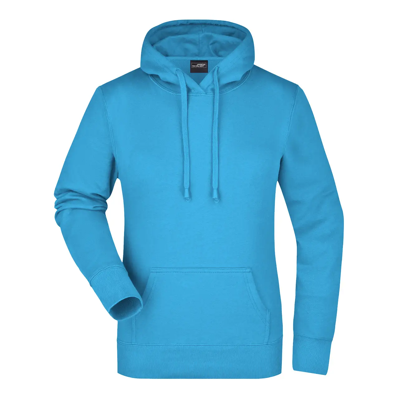 Damen Kapuzensweatshirt Daiber Slim Fit Vorderansicht, Kängurutasche, Kapuze, Farbe türkis