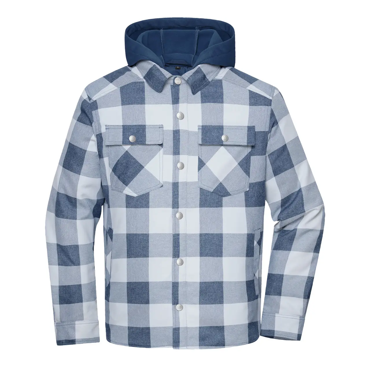 Daiber JN1872 Karohemdjacke mit Kapuze in deep-blue/foggy-grey Frontansicht