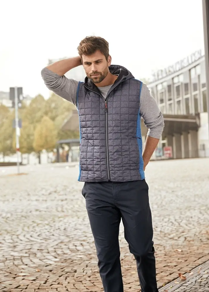 Strickfleece Kapuzenweste Herren JN768 in royal-melange-anthrazit