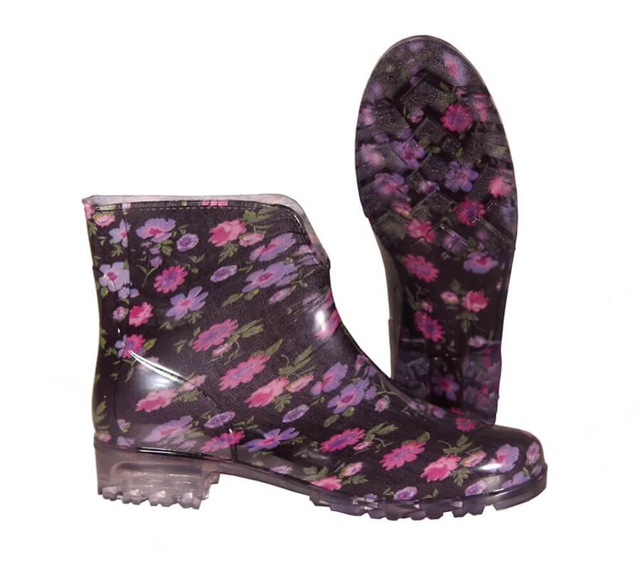 SALE G&G Gummistiefel regenstiefel kurz Paola Tubolare Damen Kaufen grau schwarz mit lila Blumen kaufen