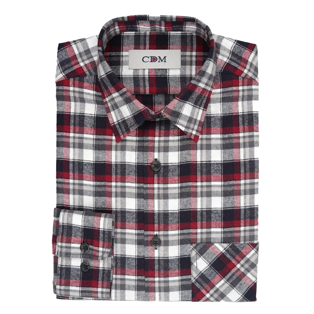 Flanell Langarm Arbeitshemd, Farbe rot-weiss-marine