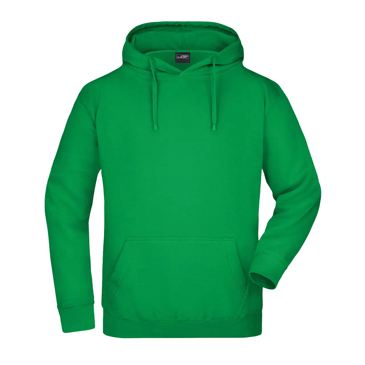 Herren Kapuzensweatshirt Daiber jn047 Farbe grün, vordere Ansicht, klassisches Design mit Kängurutasche und elastischen Bündchen