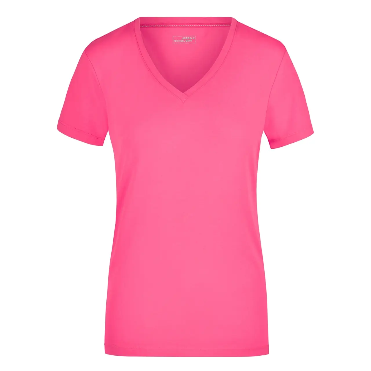 Frontansicht des Daiber JN928 Damenshirts in pink mit V-Ausschnitt, lockerem Sitz und hochwertigem Baumwoll-Elasthan-Mix