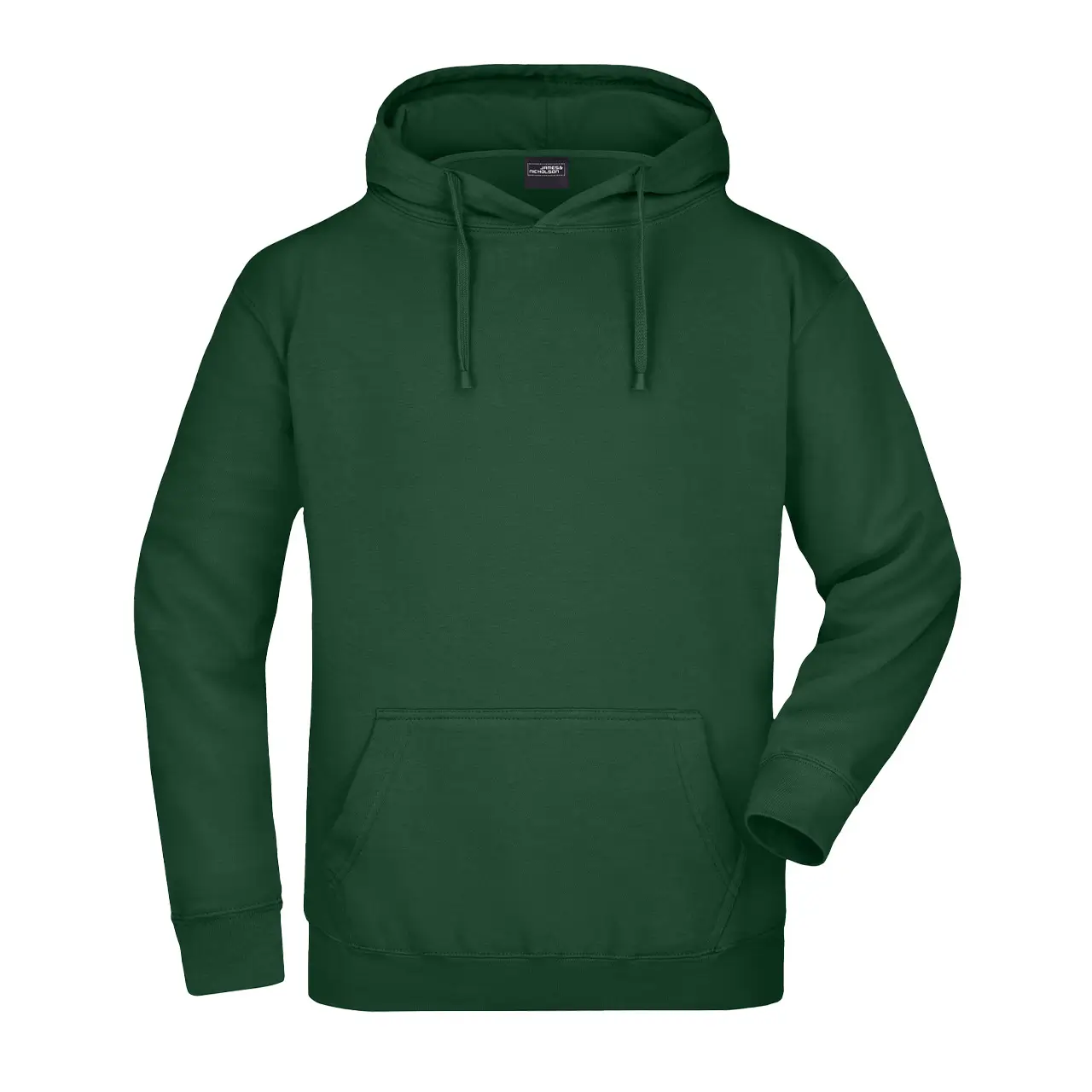 Herren Kapuzensweatshirt Daiber jn047 Farbe dunkelgrün, vordere Ansicht, klassisches Design mit Kängurutasche und elastischen Bündchen