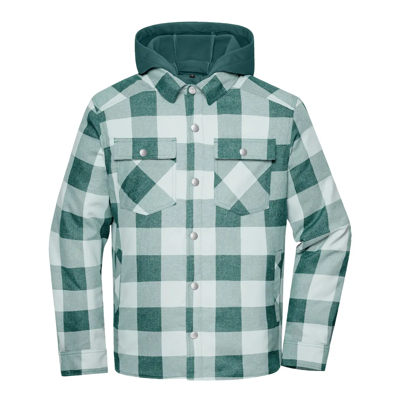 Daiber JN1872 Karohemdjacke mit Kapuze in industrial-green/foggy-grey Frontansicht