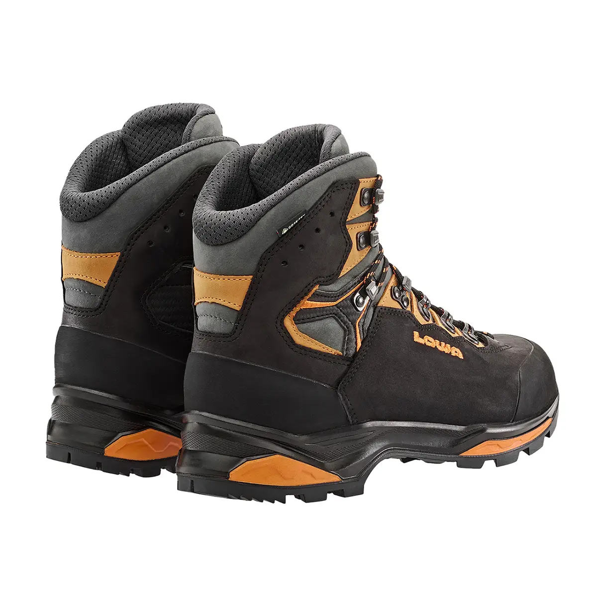 Lowa Wanderschuhe Camino EVO GTX, Farbe schwarz-orange,  Hablhoch, rückansicht seitlich, Artikelnummer 2116290920