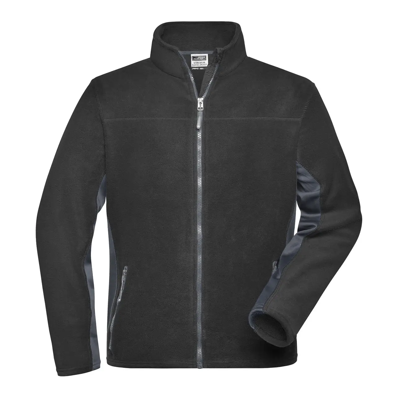 Frontansicht der Arbeits-Fleecejacke Daiber JN842 für Herren in der Farbe schwarz, mit stehkragen, bequem, Anti-Pilling Microfleece