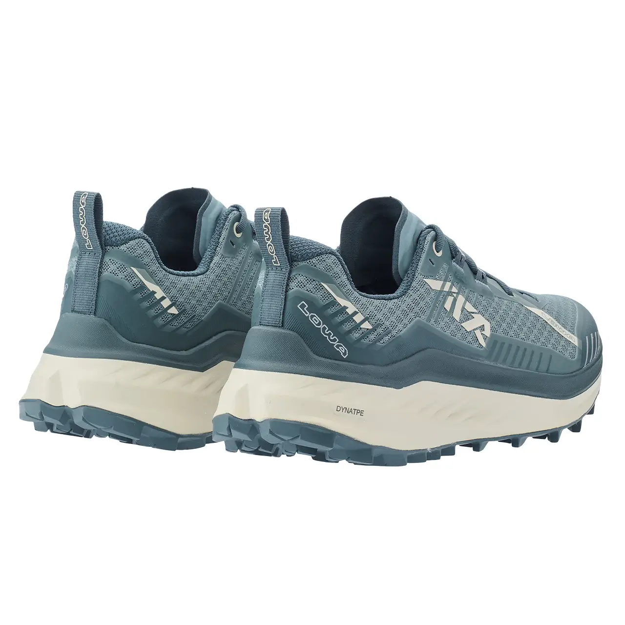 Damen Trailrunningschuhe, Lowa skyterra Ws, Farbe rauchblau-blau, ansicht Rückseite leicht seitlich gedreht, mit hervorragende Rebound Eigenschaften