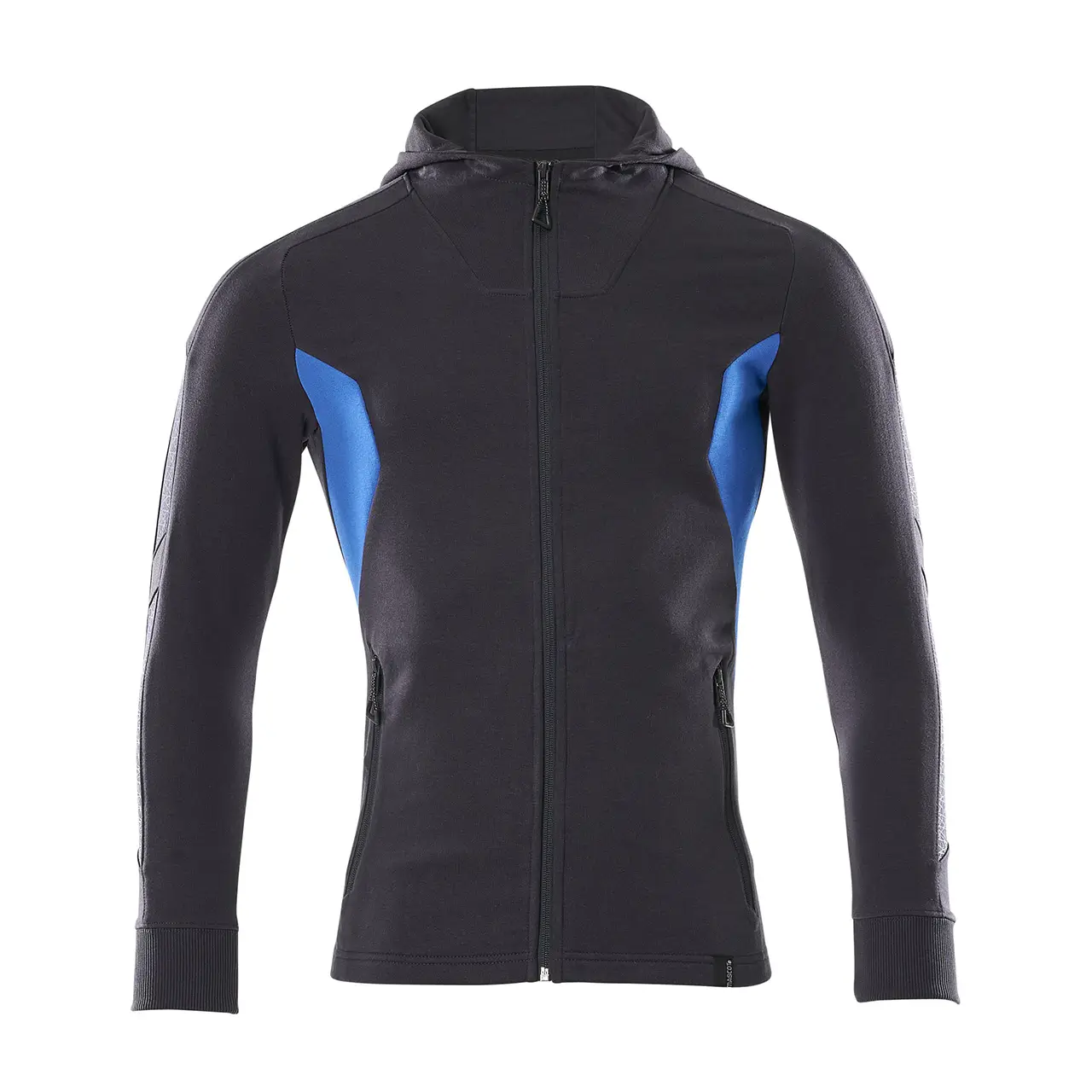 Kapuzenshirt mit reisverschluss schwarzblau-azurblau, frontansicht