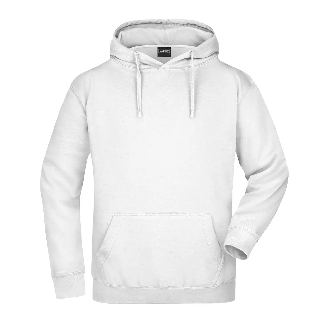 Herren Kapuzensweatshirt Daiber jn047 weiß, vordere Ansicht, klassisches Design mit Kängurutasche und elastischen Bündchen