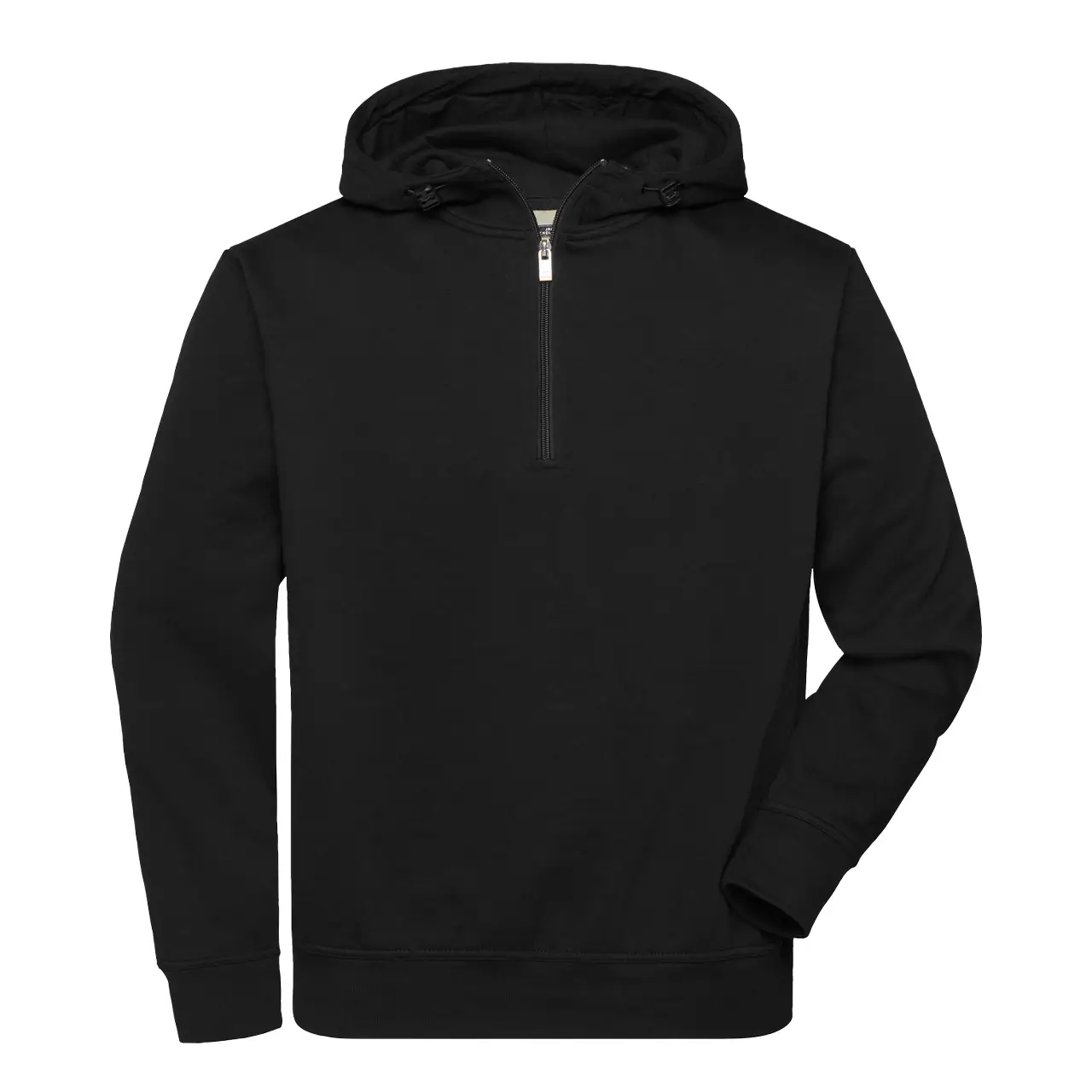 Kapuzensweatshirt für Handwerker Damen und Handwerker Herren, Daiber JN939 Farbe schwarz, mit kurzem Reißverschluss, Produktbild Vorderansicht vor neutralem Hintergrund