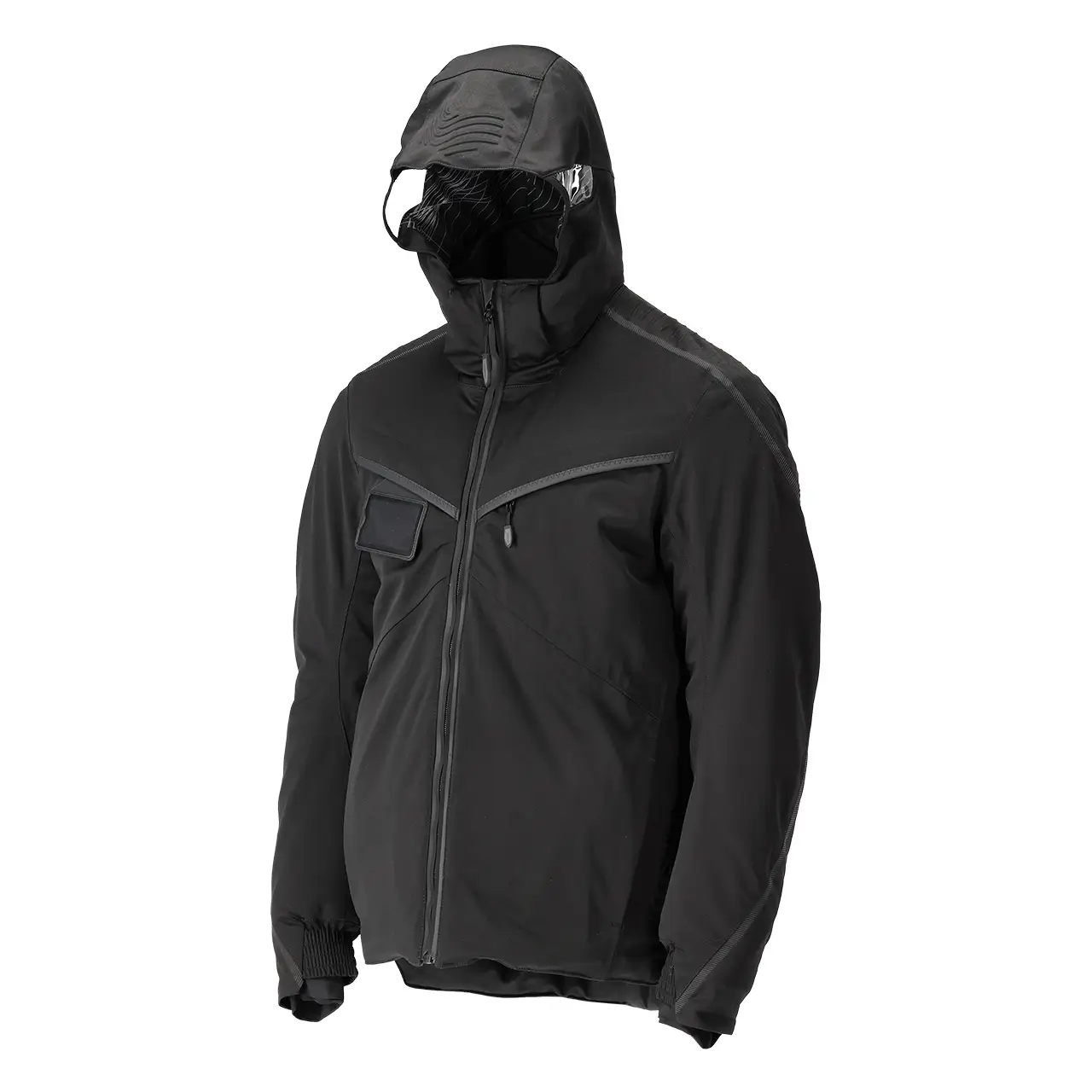 Mascot Winterjacke schwarz, Arbeitsjacke mit Kapuze für den Winter, 22035-657-009, Ansicht vorn seitlich, Produkttlinie Customized
