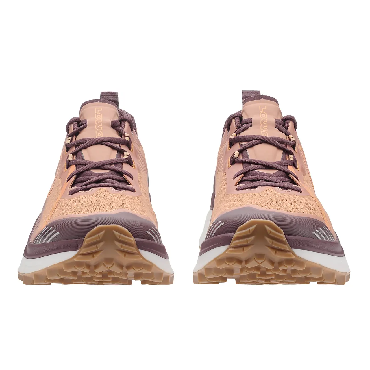 Damen Trailrunning-Schuh Lowa skyterra Ws bordeaux-ton, ansicht vorderseite, mit griffige Vibram-Außensohle mit 4,5 mm Stollentiefe setzt neue Maßstäbe in Sachen Traktion und Kontrolle.