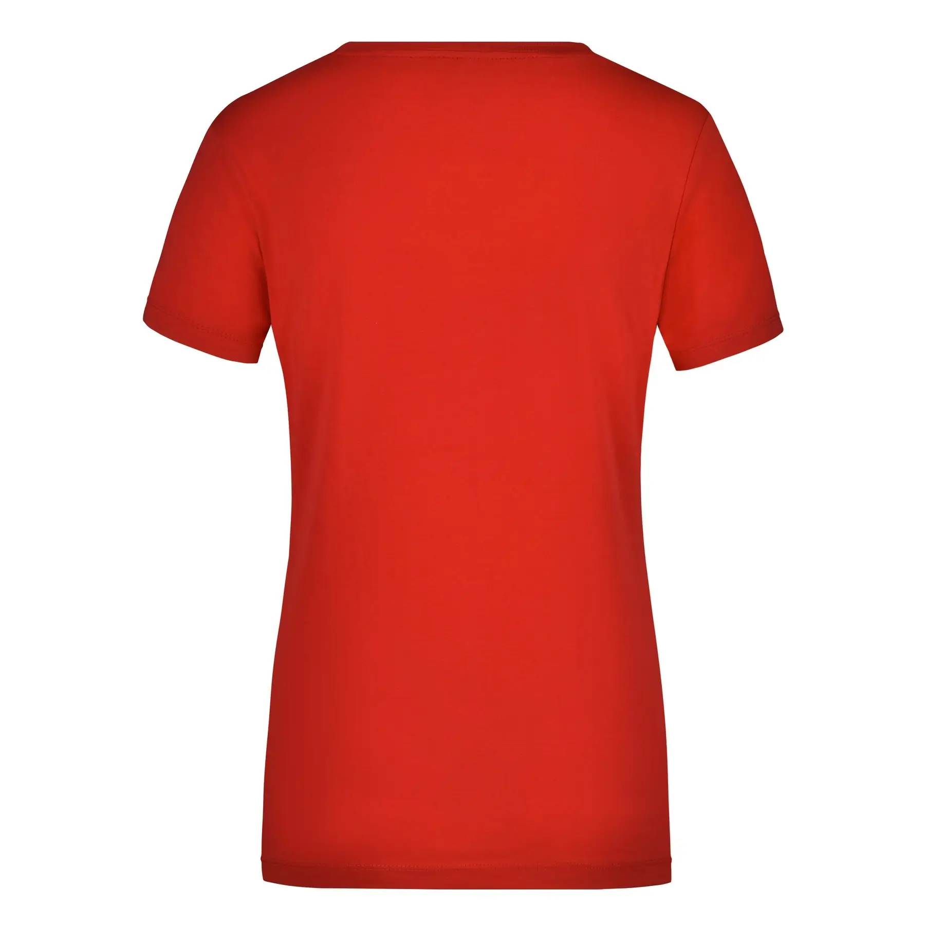 Rückenansicht des Daiber Damenshirts in rot, gerade fallender Rücken, passgenauer Saum, sorgt für gepflegte Silhouette