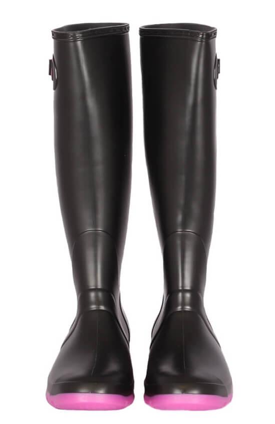 Modischer Gummistiefel G&G Damen hoch mit Schnalle Farbe schwarz Sohle Rosa✔ Größe 36 bis 41✔