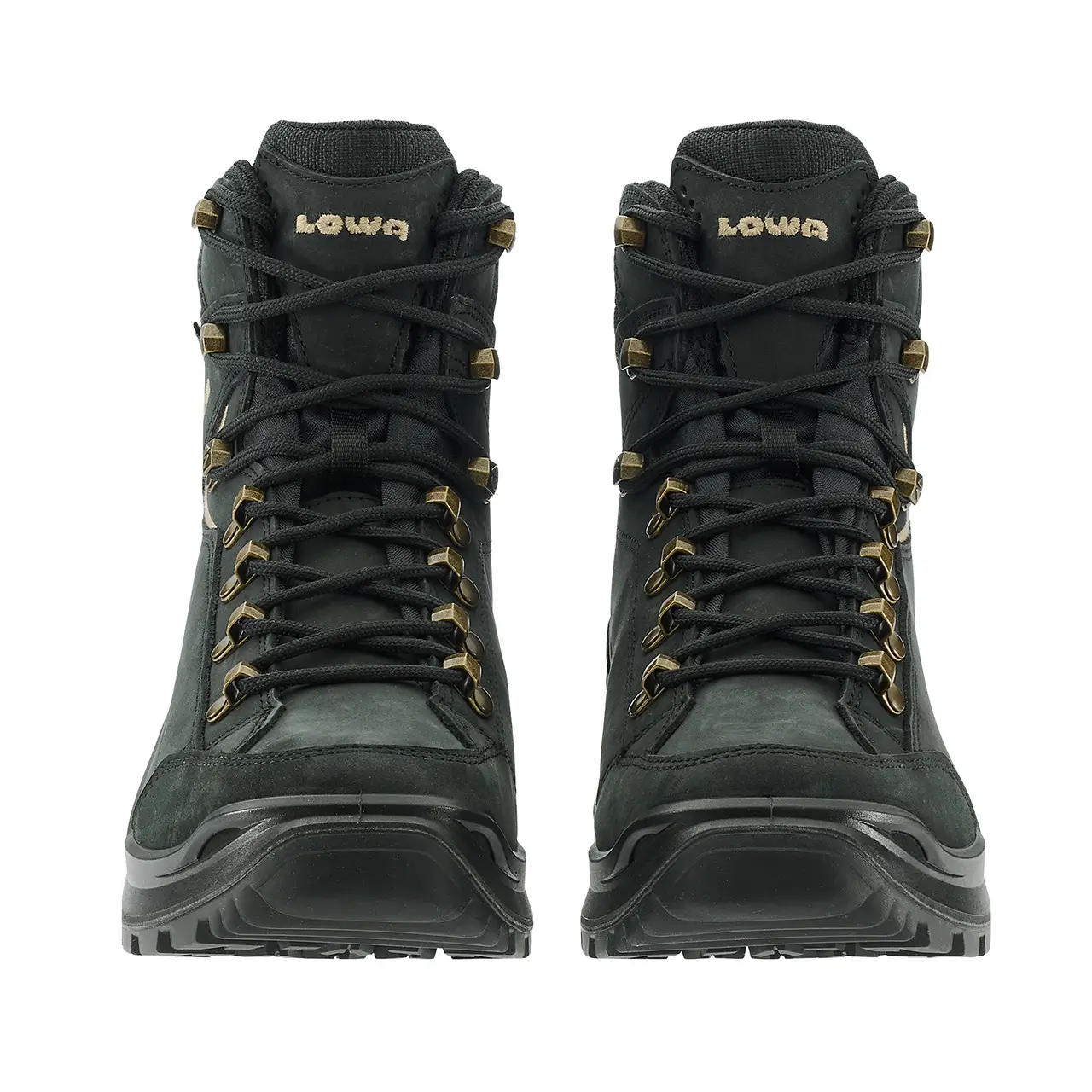 LOWA Renegade EVO GTX MID Ws Damen Wanderschuhe schwarz mit Champagner-Akzenten, Paaransicht von vorne
