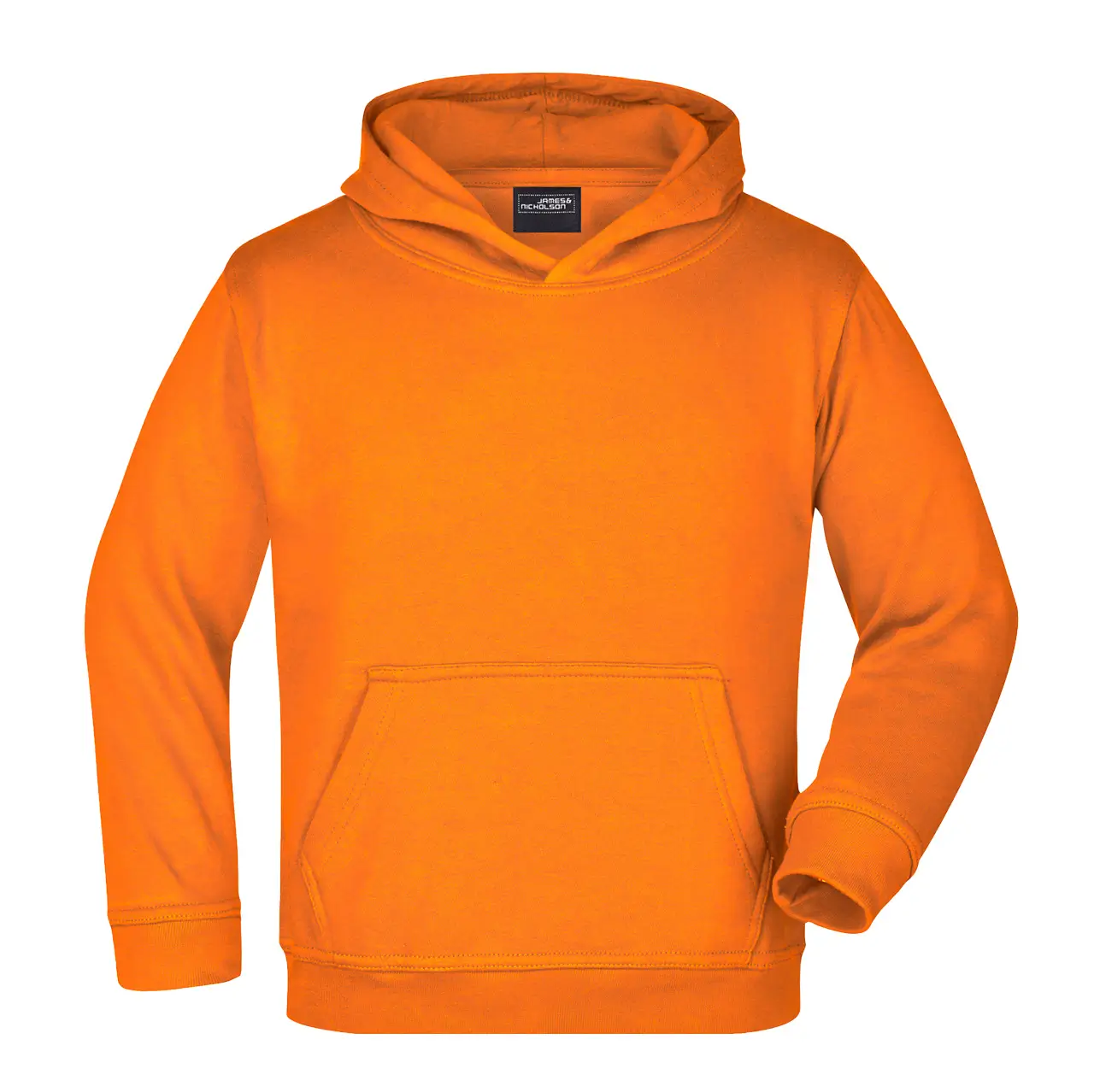 Kinder Kapuzenpullover Vorderansicht – kuscheliger Kapuzensweat, Farbe orange, Für Schule und Freizeit, Daiber jn047k