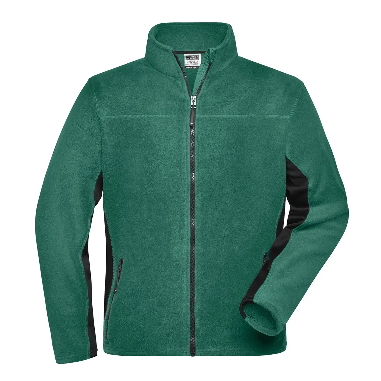 Frontansicht der Arbeits-Fleecejacke Daiber JN842 für Herren in der Farbe dunkelgrün, mit stehkragen, bequem, Anti-Pilling Microfleece