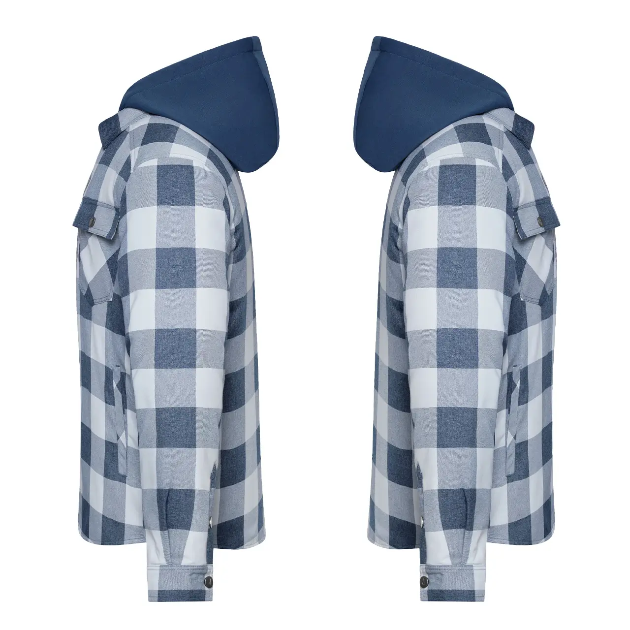 Daiber JN1872 Karohemdjacke mit Kapuze in deep-blue/foggy-grey Seitenansicht