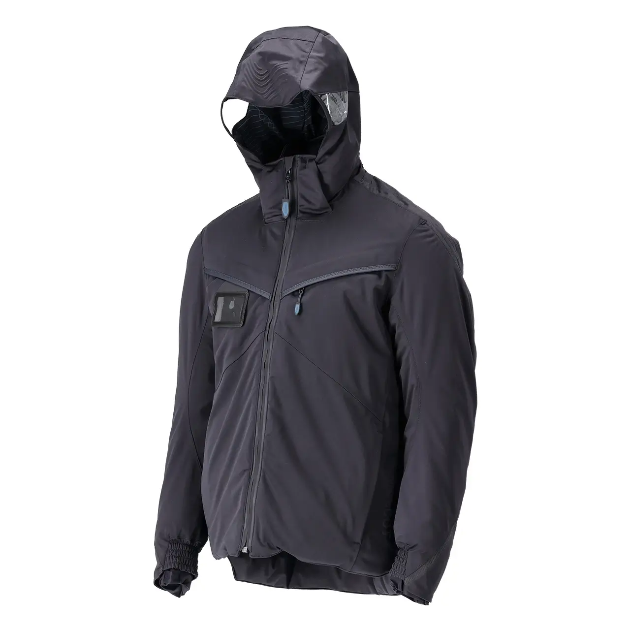 Mascot Winterjacke schwarzblau, Arbeitsjacke mit Kapuze für den Winter, 22035-657-010, Ansicht vorn seitlich, Produkttlinie Customized