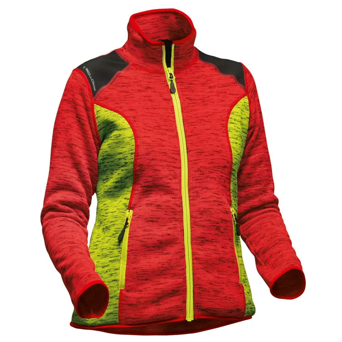 damen fleecejacke rot-neongelb