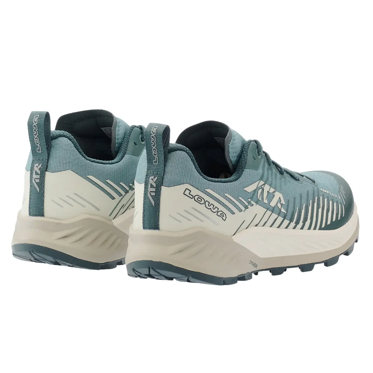Trailrunning Schuh für Damen blau-weiß ansicht seitlich hinten paarweise
