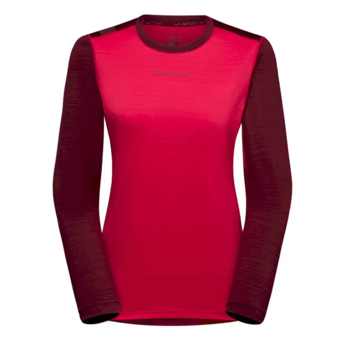 La Sportiva Tour Langarmshirt Damen, Herstellerfarbe azalea redwood ,Farbkombination rot weinrot Frontansicht