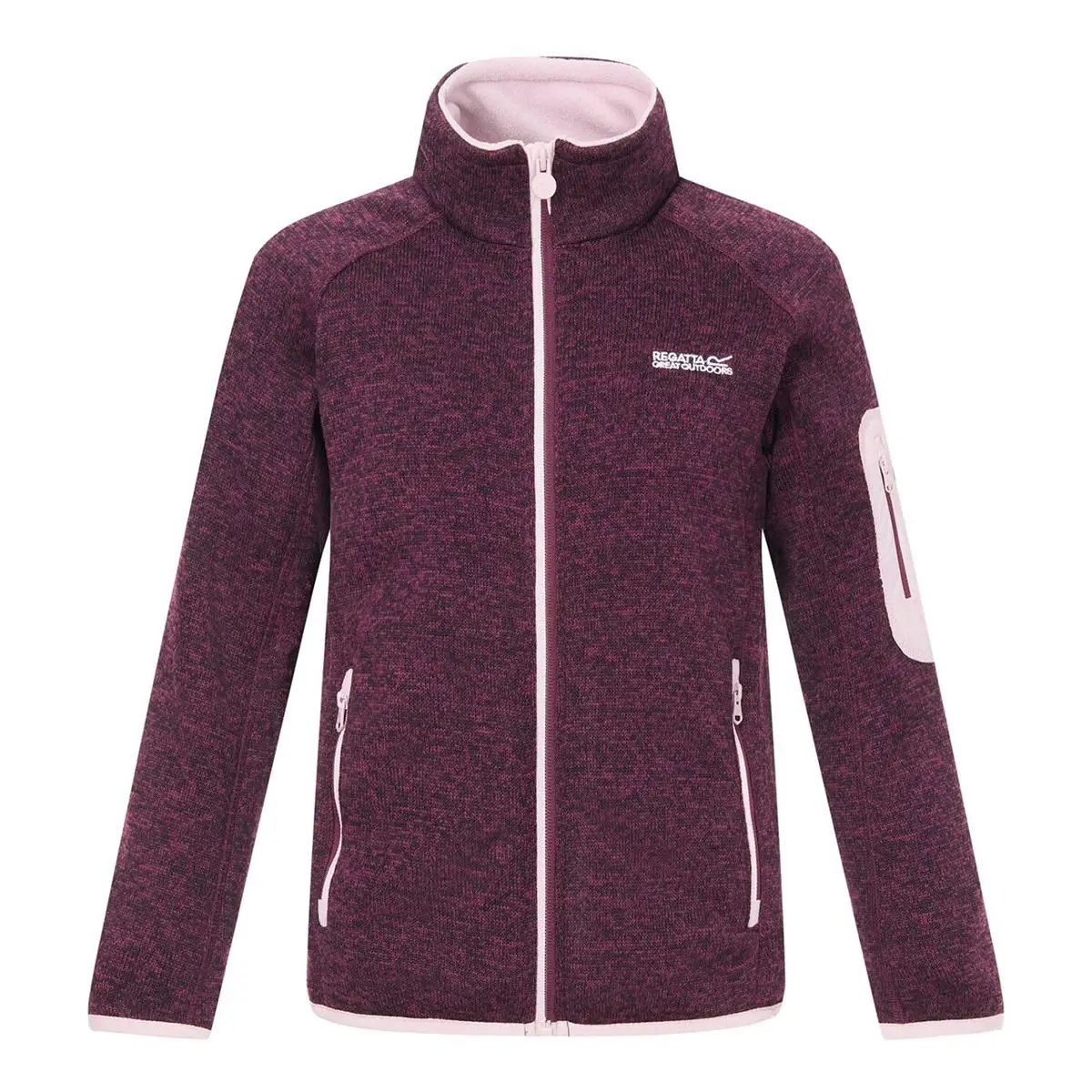 Regatta Kinder Strickfleecejacke Junior Newhill in Lila mit rosa Akzenten, Vorderansicht
