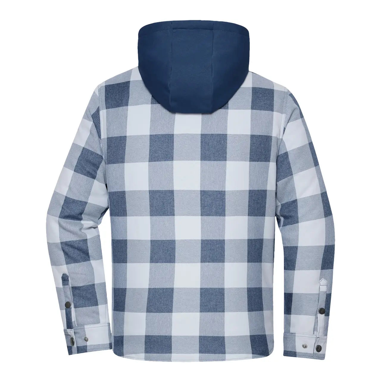 Daiber JN1872 wattierte Karohemdjacke mit Kapuze in deep-blue/foggy-grey Rückansicht