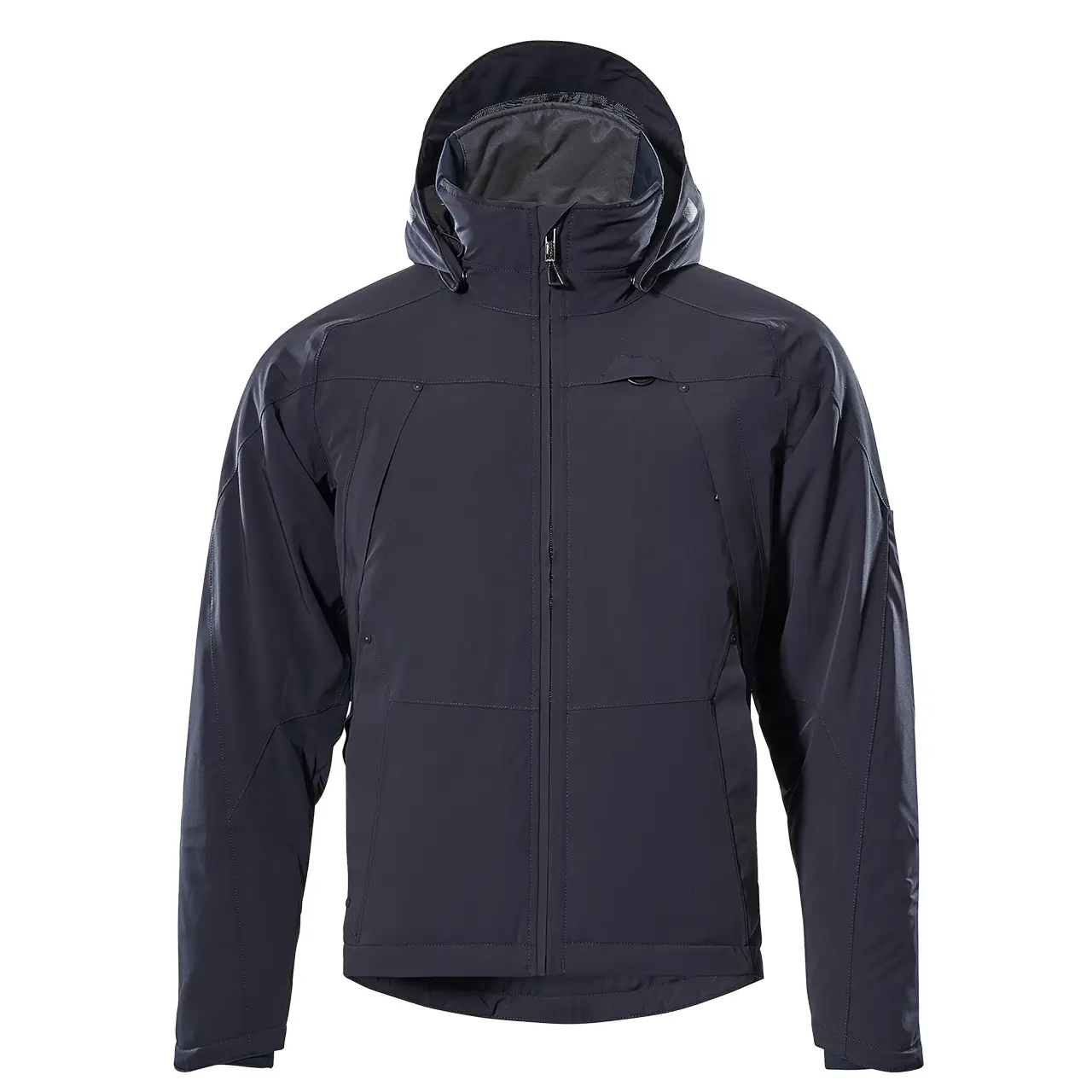Mascot Winterjacke mit Abnehmbarer Kapuze, für Damen und Herren, front Ansicht, schwarzblaue Jacke, wasserdicht und winddicht, strapazierfähige robuste Arbeitsjacke