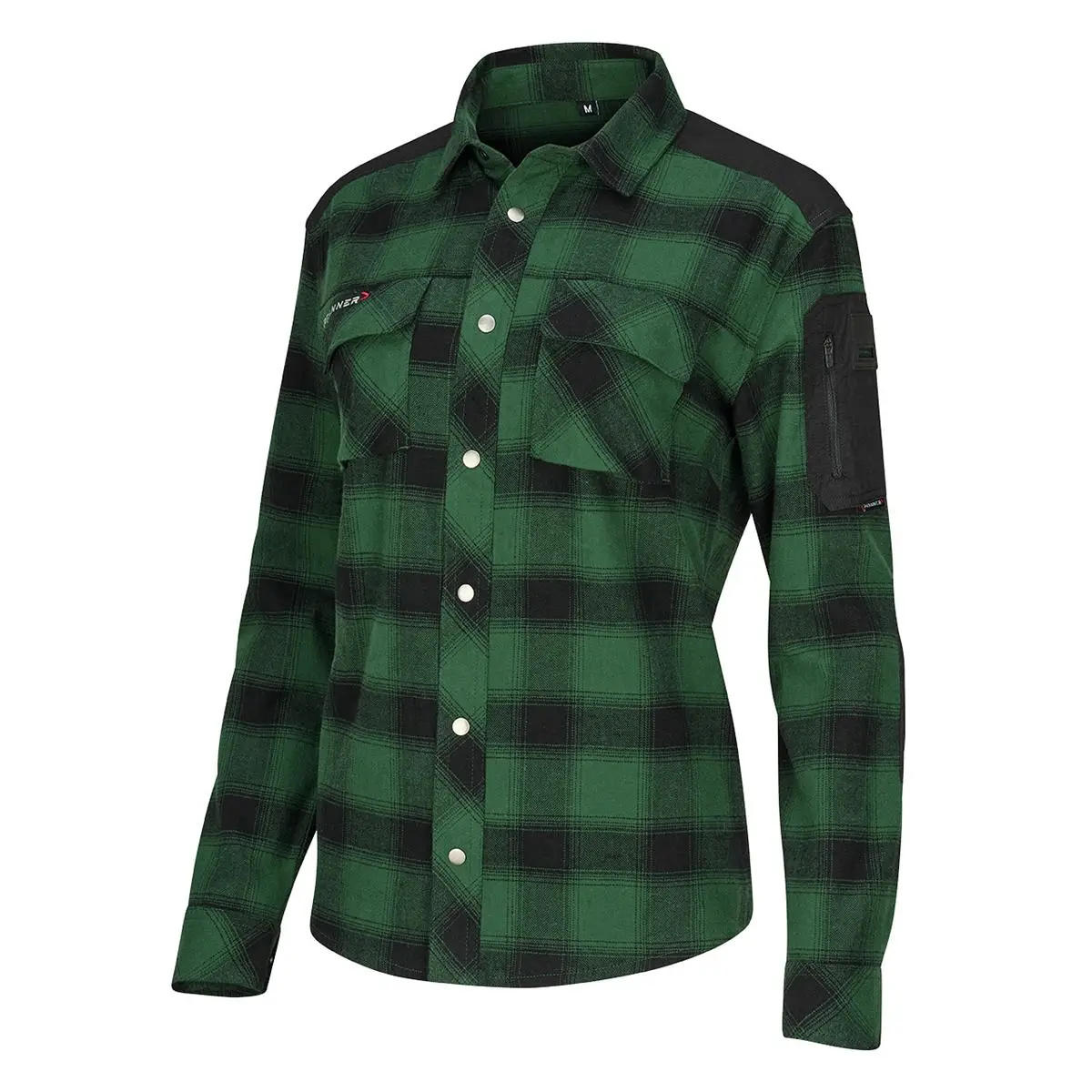 PFANNER Damen Flanellhemd 105451-77 gruen-schwarz kariert Seitenansicht links