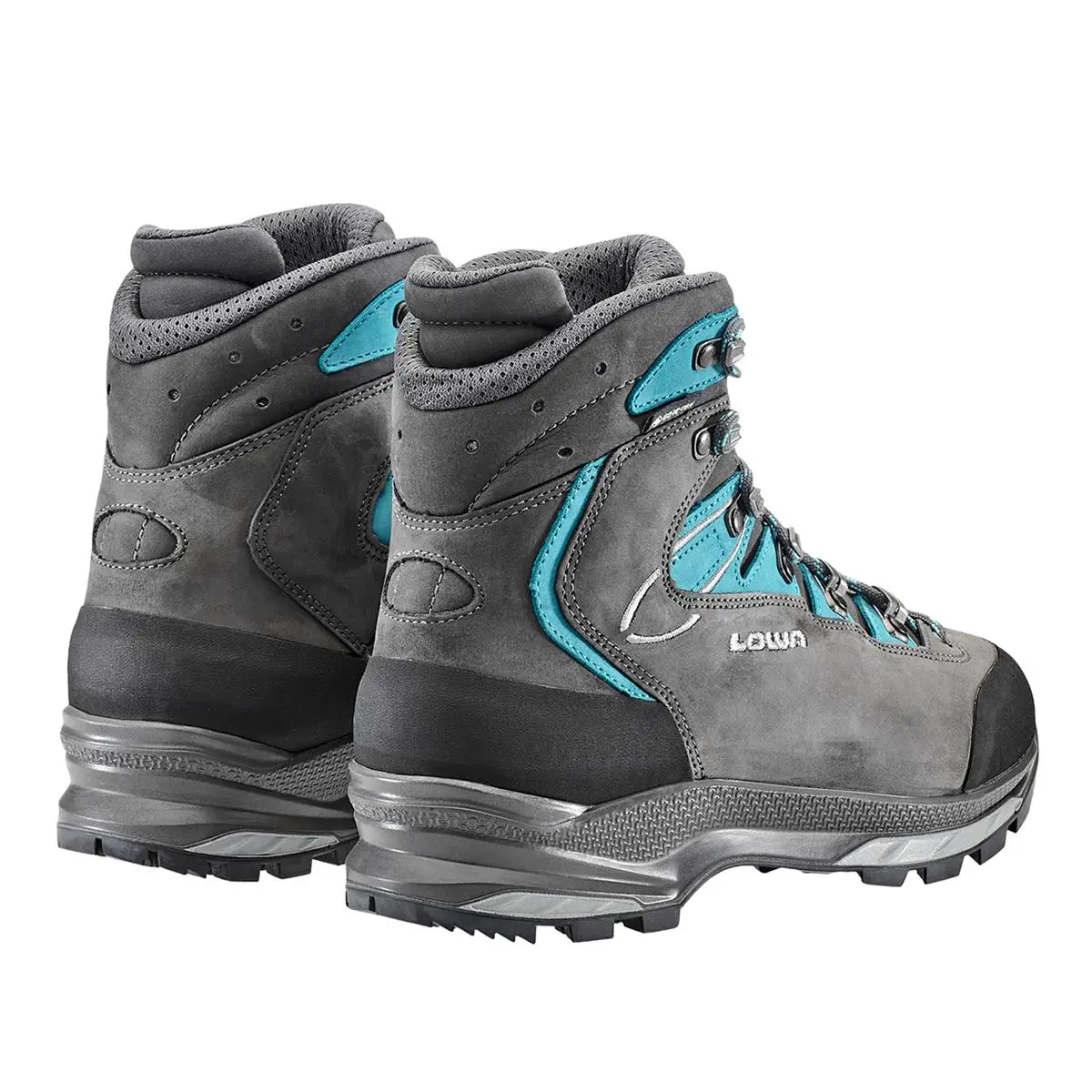 LOWA MAURIA EVO GTX Ws Damen Bergschuh, Ansicht Paarweise seitlich von hinten, Farbe anthrazit-tuerkis