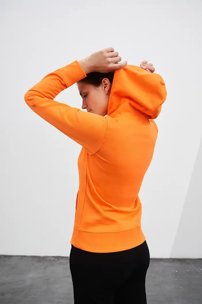 Damen Kapuzensweatshirt Daiber Slim Fit Rückansicht, Kapuze, elastische Bündchen, Farbe orange