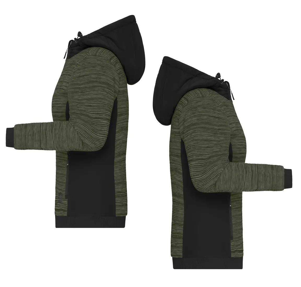Strickfleecejacke mit Kapuze Damen oliv melange-schwarz ansicht seite